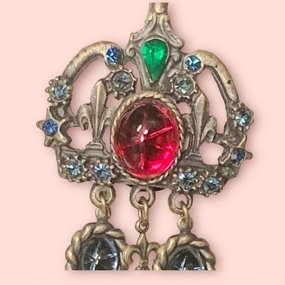 Banana Bob Moghul theme chandelier earrings Ruby emerald sapphire glass clips - Picture 5 of 6